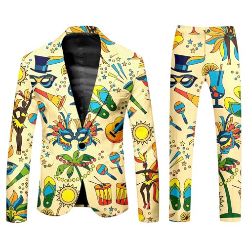 RUMAOZIA Anzug Kostüm Herren Lustiger Masken Anzug Prom Suits Party Jacke und Hose 2 Teilig Set Karneval Mottoparty kostüm Faschingskostüme mit Bunten Drucken 60er Jahre Pop Art Style Outfit von RUMAOZIA