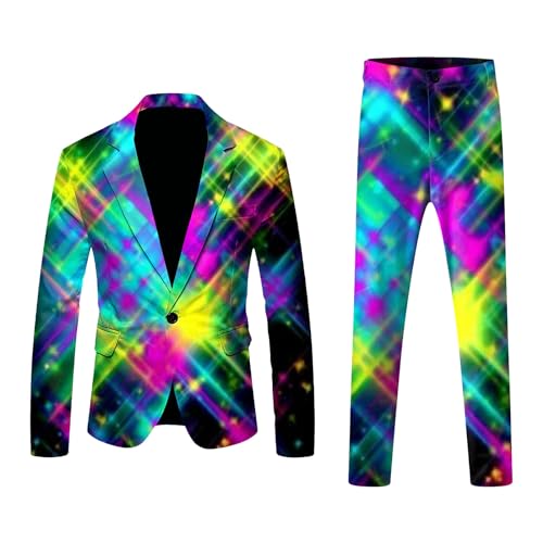 RUMAOZIA Anzug Kostüm Herren Lustiger Masken Anzug Prom Suits Party Jacke und Hose 2 Teilig Set Karneval Mottoparty kostüm Faschingskostüme mit Bunten Drucken 60er Jahre Pop Art Style Outfit von RUMAOZIA