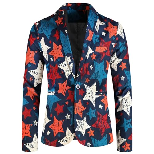 RUMAOZIA Anzugjacke Herren Blazer Langarm Sakko Smokingjacke Party Hochzeit Urlaubsblazer Festliches Outfit Karneval Kostüm EIN Knopf Herrenjacke mit Stern-Muster Männer Anzugjacken für Freizeit von RUMAOZIA