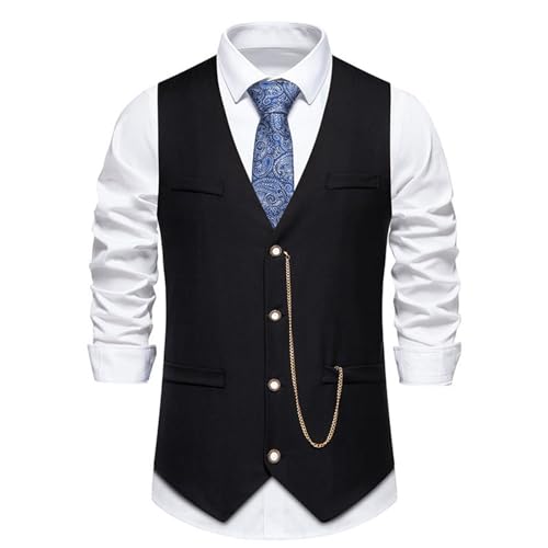 RUMAOZIA Anzugweste Herren Schwarz Elegant Vintage Westen Aermellose Aermellos Businessweste Hochzeit Outfit Westernweste Anzugsveste Rockabilly 20er Jahre Herren von RUMAOZIA