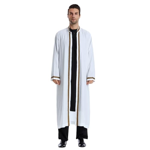 RUMAOZIA Arabische Kleidung Herren Gebetskleidung für Männer Muslimischer Cardigan Kimono Vorne Offen Stickerei Kaftan Saudi Arabische Abaya Männer Thobe Gold Samt Mogadischu Gebetsgewand von RUMAOZIA