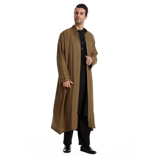 RUMAOZIA Arabische Kleidung Herren Gebetskleidung für Männer Muslimischer Cardigan Kimono Vorne Offen Stickerei Kaftan Saudi Arabische Abaya Männer Thobe Gold Samt Mogadischu Gebetsgewand von RUMAOZIA