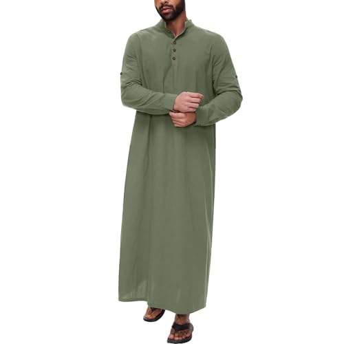 RUMAOZIA Arabische Kleidung Herren Kaftan Baumwolle Muslimische Kleider Jalabiya Herren Muslim Kaftan Naher OstenSaudi Arabien Kleidung Dubai Thobe Nachthemd Vintage Ramadan Gebetsgewand Männer von RUMAOZIA