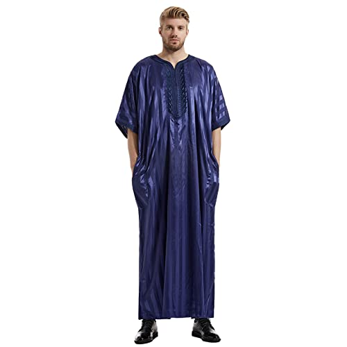RUMAOZIA Arabische Kleidung Herren Muslim Kaftan Abaya Herren Einfarbig Muslimische Kleidung Sommer Dubai Robe Islamisch Gebetskleidung für Männer Lang Abaya Große Größen Roben Halbe Ärmel Thobe von RUMAOZIA