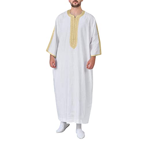 RUMAOZIA Arabische Kleidung Herren Muslim Kaftan Abaya Herren Einfarbig Muslimische Kleidung Sommer Dubai Robe Islamisch Gebetskleidung für Männer Lang Abaya Große Größen Roben Halbe Ärmel Thobe von RUMAOZIA