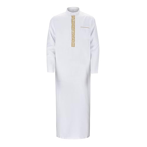 RUMAOZIA Arabische Kleidung Herren Muslim Kaftan Abaya Herren Gewand Robe Crew Stehkragen Thobe Arabisch Gebet Eid Kleidung Islamische Kleidung Aus Dem Nahen Osten Gebetskleidung für Männer von RUMAOZIA