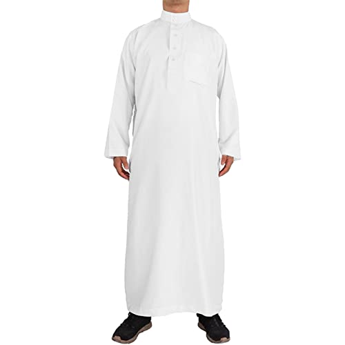 RUMAOZIA Arabische Kleidung Herren Muslim Kaftan Abaya Herren Gewand Robe Crew Stehkragen Thobe Arabisch Gebet Eid Kleidung Islamische Kleidung Aus Dem Nahen Osten Gebetskleidung für Männer von RUMAOZIA