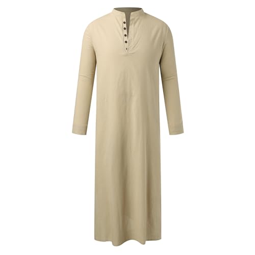 RUMAOZIA Arabische Kleidung Herren Muslim Kaftan Abaya Herren Gewand Robe Crew Stehkragen Thobe Arabisch Gebet Eid Kleidung Islamische Kleidung Aus Dem Nahen Osten Gebetskleidung für Männer von RUMAOZIA