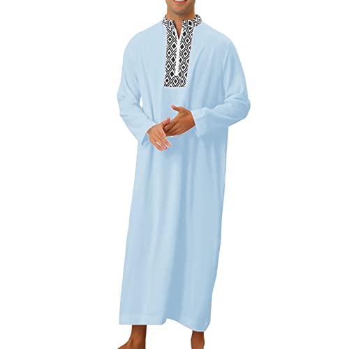 RUMAOZIA Arabische Kleidung Herren Muslim Kaftan Abaya Herren Langarm Mittlerer Osten Saudi-arabische Bademäntel Kleider Gebetskleidung für Männer Baumwolle Leinen Kleider Ethno Muslim Thobe von RUMAOZIA