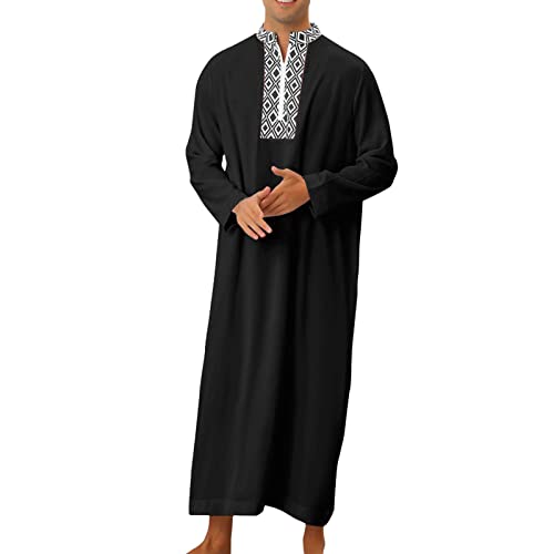 RUMAOZIA Arabische Kleidung Herren Muslim Kaftan Abaya Herren Langarm Mittlerer Osten Saudi-arabische Bademäntel Kleider Gebetskleidung für Männer Baumwolle Leinen Kleider Ethno Muslim Thobe von RUMAOZIA