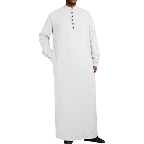 RUMAOZIA Arabische Kleidung Herren Muslim Kaftan Abaya Herren Langarm Mittlerer Osten Saudi-arabische Bademäntel Kleider Gebetskleidung für Männer Baumwolle Leinen Kleider Ethno Muslim Thobe von RUMAOZIA