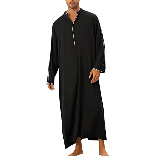 RUMAOZIA Arabische Kleidung Herren Muslim Kaftan Abaya Herren Langarm Mittlerer Osten Saudi-arabische Bademäntel Kleider Gebetskleidung für Männer Baumwolle Leinen Kleider Ethno Muslim Thobe von RUMAOZIA