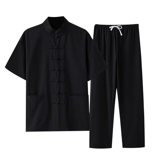 RUMAOZIA Baumwollwäsche Zen Meditation Tai Chi Uniform Männer Chinesische Traditionelle Kleidung Kung Fu Kleidung Atmungsablöser Tops Kampfkunst Set Tang Anzug Kurzarm Hosen von RUMAOZIA