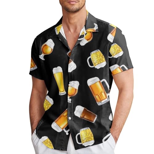 RUMAOZIA Bierhemden Für Männer Oktoberfest Hemden Bierhemd Männer Hawaiihemd Lustige Bier Hemd 3D Drucken Lässig Button Down Strandurlaub Kurzarm Atmungsaktive Freizeithemd Lose Casual Shirt von RUMAOZIA