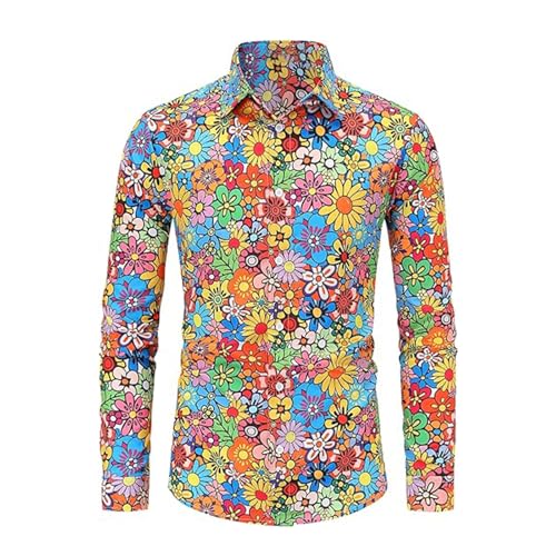 RUMAOZIA Buntes Hemd Herren Langarm Hippies 70er Floral Hemd Regenbogen Retro Blumen Hawaii Hemd Männer Freizeithemd Funky Hawaiihemd Party Street Hemden Paisley Floral Vintage Hemden Hawaiihemd von RUMAOZIA