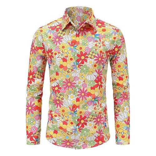 RUMAOZIA Buntes Hemd Herren Langarm Hippies 70er Floral Hemd Regenbogen Retro Blumen Hawaii Hemd Männer Freizeithemd Funky Hawaiihemd Party Street Hemden Paisley Floral Vintage Hemden Hawaiihemd von RUMAOZIA