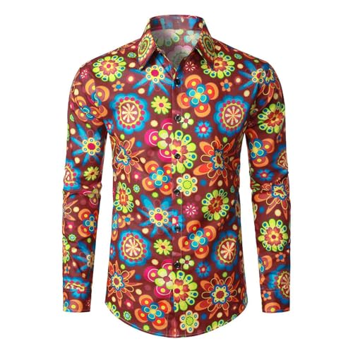 RUMAOZIA Buntes Hemd Herren Langarm Hippies 70er Floral Hemd Regenbogen Retro Blumen Hawaii Männer Freizeithemd Funky Hawaiihemd Party Street Hemden Paisley Floral Vintage Hemden Hawaiihemd von RUMAOZIA