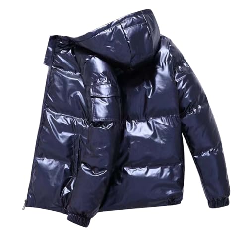 RUMAOZIA Daunenjacke Herren Glänzend Bubble Jacket Kapuzenjacke Einfarbig Stehkragen Thermojacke Warm Gepolstert Wanderjacke Zipper Jacke Mode Golden Silber Glänzender Steppjacke Winterjacke von RUMAOZIA