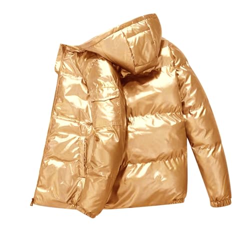 RUMAOZIA Daunenjacke Herren Glänzend Bubble Jacket Mode Golden Silber Glänzender Steppjacke Warm Gepolstert Wanderjacke Zipper Jacke Winterjacke Kapuzenjacke Einfarbig Stehkragen Thermojacke von RUMAOZIA