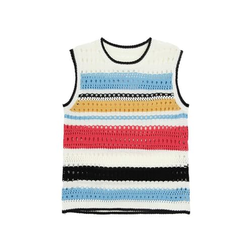 RUMAOZIA Gestreifte Strickweste Herren Pullunder Ärmellos Strickpullover Weste Vintage Pullover Lässig Locker Weste Strick Tanktops Schwarz Streifen O-Ausschnitt Herbst Warm Strickwaren von RUMAOZIA