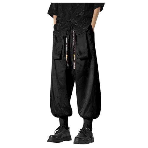 RUMAOZIA Gothic Hose Herren Mittelalter Hosen Steampunk Freizeithose Retro Jogginghose mit Kordelzug Baggy Vintage Hosen Elastische Taille Hippie-Pumphose Arbeitshose Punk Hose Einfarbige von RUMAOZIA