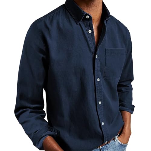 RUMAOZIA Hemd Herren Langarm Bügelfrei Freizeithemd Regular Fit Business Hemden Einfabrig Umlegekragen Herrenhemd Baumwolle Button Down Businesshemd Basic Oberhemden mit Brusttasche Anzug Hemd von RUMAOZIA