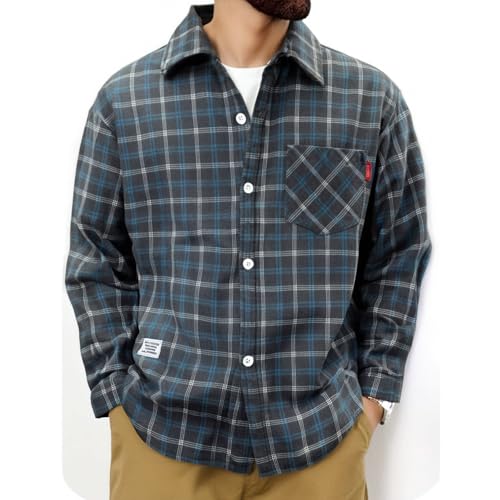 RUMAOZIA Hemd Herren Langarm Button Down Freizeithemd Kariert Atmungsaktiv Reverskragen Trachtenhemd Herrenhemden Locker Lässiges Langärmelige Retro Cardigan Elegant Business Arbeitshemden von RUMAOZIA
