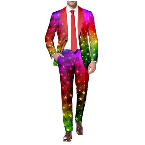 RUMAOZIA Herren Anzug 2 Teilig Regenbogen Herrenanzüge Sportlich Sakko Hose Knopf Smoking Anzug Männer Regenbogen Anzug für Hochzeit Business Party Kostüm von RUMAOZIA