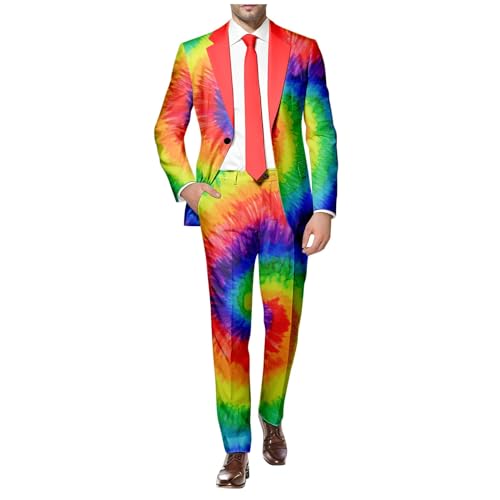 RUMAOZIA Herren Anzug 2 Teilig Regenbogen Herrenanzüge Sportlich Sakko Hose Knopf Smoking Anzug Männer Regenbogen Anzug für Hochzeit Business Party Kostüm von RUMAOZIA