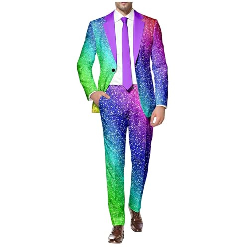 RUMAOZIA Herren Anzug 2 Teilig Regenbogen Herrenanzüge Sportlich Sakko Hose Knopf Smoking Anzug Männer Regenbogen Anzug für Hochzeit Business Party Kostüm von RUMAOZIA