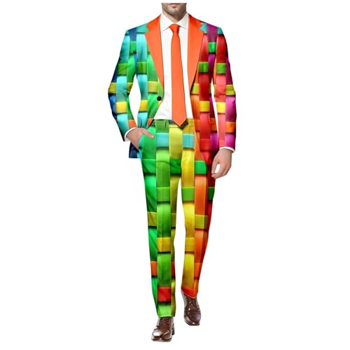 RUMAOZIA Herren Anzug 2 Teilig Regenbogen Herrenanzüge Sportlich Sakko Hose Knopf Smoking Anzug Männer Regenbogen Anzug für Hochzeit Business Party Kostüm von RUMAOZIA