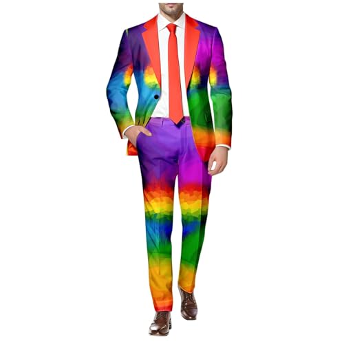 RUMAOZIA Herren Anzug 2 Teilig Regenbogen Herrenanzüge Sportlich Sakko Hose Knopf Smoking Anzug Männer Regenbogen Anzug für Hochzeit Business Party Kostüm von RUMAOZIA