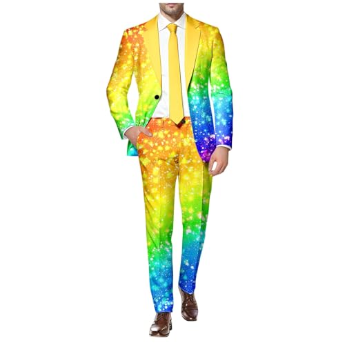 RUMAOZIA Herren Anzug 2 Teilig Slim Fit Herrenanzug Sakko Hose Knopf Smoking Anzug für Halloween Cosplay Karneval Fashion Outfit Männer Regenbogen Anzug von RUMAOZIA