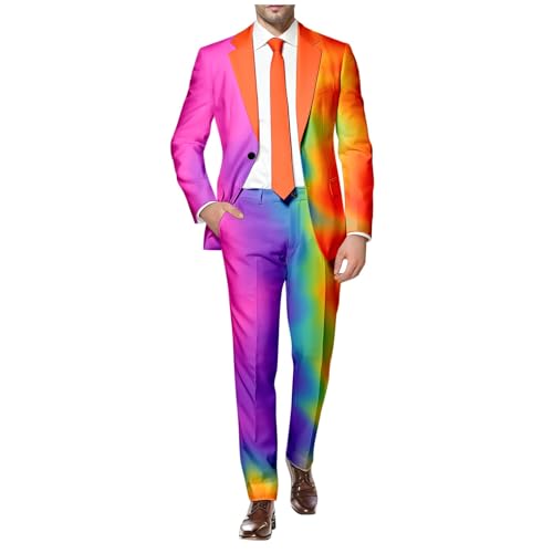 RUMAOZIA Herren Anzug 2 Teilig Slim Fit Herrenanzug Sakko Hose Knopf Smoking Anzug für Halloween Cosplay Karneval Fashion Outfit Männer Regenbogen Anzug von RUMAOZIA