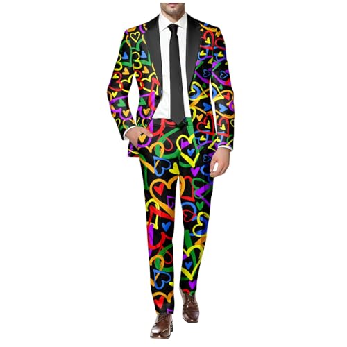 RUMAOZIA Herren Anzug 2 Teilig Slim Fit Herrenanzug Sakko Hose Knopf Smoking Anzug für Halloween Cosplay Karneval Fashion Outfit Männer Regenbogen Anzug von RUMAOZIA