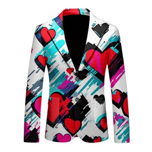 RUMAOZIA Herren Anzugjacke Sakko Sportlich Freizeit Blazer mit Herz Drucken Regular Fit Männer Anzug EIN Knopf Business Herrenjacke Männer Anzugjacken für Valentinstag Hochzeit Karneval Kostüm von RUMAOZIA
