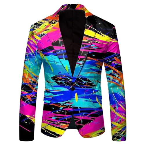 RUMAOZIA Herren Blazer faschingskostüme männer Langarm Bunt Sakko Anzugjacket Funky Anzug Suit Elegante Smoking Freizeit Jacke Abschlussball Karneval Kostüm Regenbogen Sakko Jacket Mit Knöpfen von RUMAOZIA