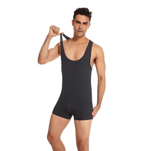 RUMAOZIA Herren Body Bodywear Overall Weich Bodysuit Männerbody Einteiler Unterhemd Unterwäsche Slim Fit Sport Bodysuit ärmellose Active Wrestling Trikot Gewichtheben Jumpsuits von RUMAOZIA