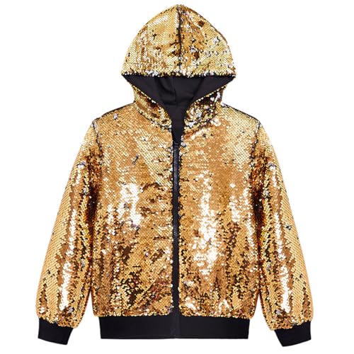 RUMAOZIA Herren Bomberjacke mit Kapuze, Langarm Party Club Metallic Glitzer Sequin Jacken Hoodie Kapuzejacke Baseball Glänzende Jacke Pailletten Jacke, Party Outfit, Karneval Kostüm Disco Jacke von RUMAOZIA