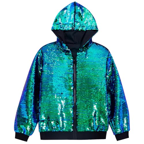 RUMAOZIA Herren Bomberjacke mit Kapuze, Langarm Party Club Metallic Glitzer Sequin Jacken Hoodie Kapuzejacke Baseball Glänzende Jacke Pailletten Jacke, Party Outfit, Karneval Kostüm Disco Jacke von RUMAOZIA