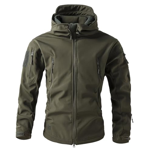 RUMAOZIA Herren Camouflage Softshelljacke Taktische Winter Mantel mit Kapuze und Reißverschluss Atmungsaktiv Outdoorjacke Angeln Jagd Jacke Arbeitsjacke Warnjacke Trekking Übergangsjacke von RUMAOZIA
