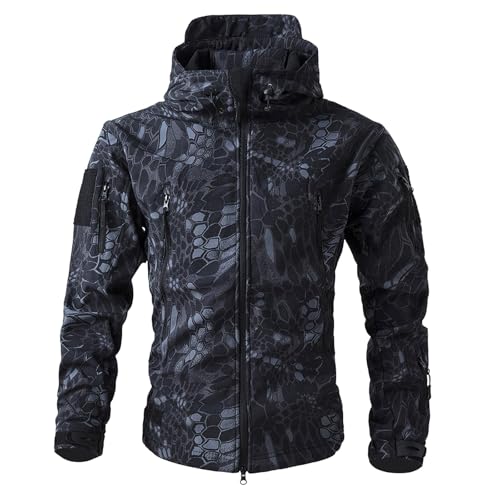 RUMAOZIA Herren Camouflage Softshelljacke Taktische Winter Mantel mit Kapuze und Reißverschluss Atmungsaktiv Outdoorjacke Angeln Jagd Jacke Arbeitsjacke Warnjacke Trekking Übergangsjacke von RUMAOZIA