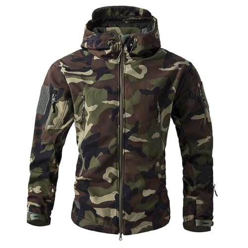 RUMAOZIA Herren Camouflage Softshelljacke Taktische Winter Mantel mit Kapuze und Reißverschluss Atmungsaktiv Outdoorjacke Angeln Jagd Jacke Arbeitsjacke Warnjacke Trekking Übergangsjacke von RUMAOZIA