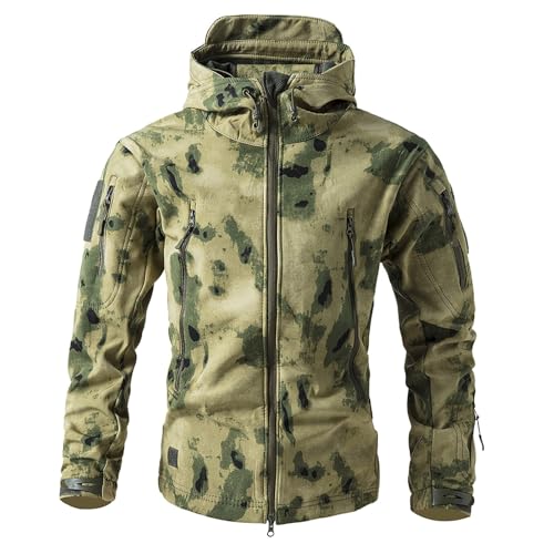 RUMAOZIA Herren Camouflage Softshelljacke Taktische Winter Mantel mit Kapuze und Reißverschluss Atmungsaktiv Outdoorjacke Angeln Jagd Jacke Arbeitsjacke Warnjacke Trekking Übergangsjacke von RUMAOZIA