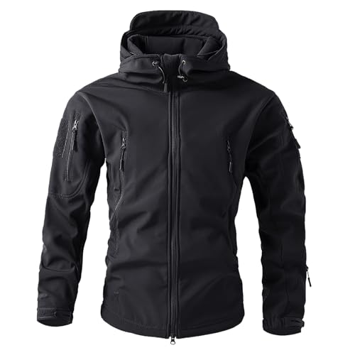 RUMAOZIA Herren Camouflage Softshelljacke Taktische Winter Outdoor Warnjacke mit Kapuze und Reißverschluss Bequeme Mantel Angeln Jagd Jacke Arbeitsjacke Trekking Übergangsjacke von RUMAOZIA