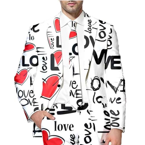 RUMAOZIA Herren Casual Anzugjacke mit Herz/Love Print Regular Fit Blazer Festival Outfit Hochzeit Sakko Funky Anzug Suit Abschlussball Sakko Jacket Mit Knöpfen Smoking Valentinstag Freizeit Jacke von RUMAOZIA