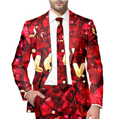 RUMAOZIA Herren Casual Anzugjacke mit Herz/Love Print Regular Fit Blazer Festival Outfit Hochzeit Sakko Funky Anzug Suit Abschlussball Sakko Jacket Mit Knöpfen Smoking Valentinstag Freizeit Jacke von RUMAOZIA
