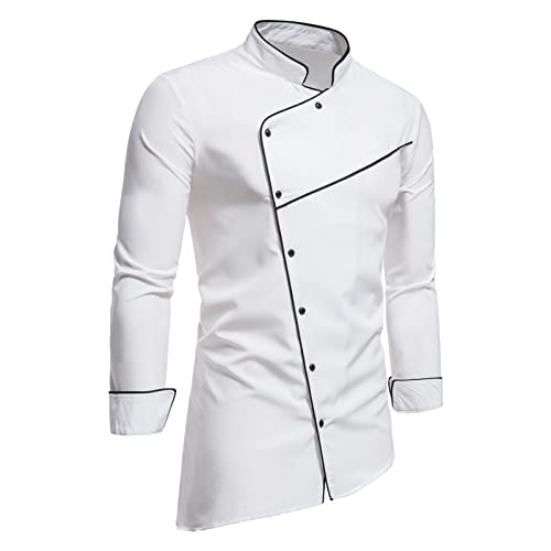 RUMAOZIA Herren Damen Kochjacke Chef Set Küchen Koch Jacke Mütze Gastromütze Set Restaurant Hotel Cafe Arbeitskleidung Uniform Herrenblusen Langärm Hemd mit Geneigtem Stehkragen Kochjacke von RUMAOZIA