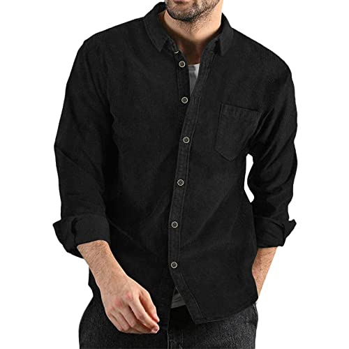 RUMAOZIA Herren Hemd aus Kord Corduroy Shirt Langarm Hemd Freizeithemd Männer Jacke Regular Fit Button Up Hemdjacke Mit Klappentasche Herbst Winter Winterhemd Lightweight Bequeme Mantel Outwear von RUMAOZIA