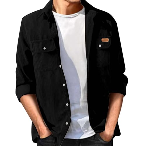 RUMAOZIA Herren Hemd aus Kord Corduroy Shirt Langarm Hemd Freizeithemd Männer Jacke Regular Fit Button Up Hemdjacke Mit Klappentasche Herbst Winter Winterhemd Lightweight Bequeme Mantel Outwear von RUMAOZIA